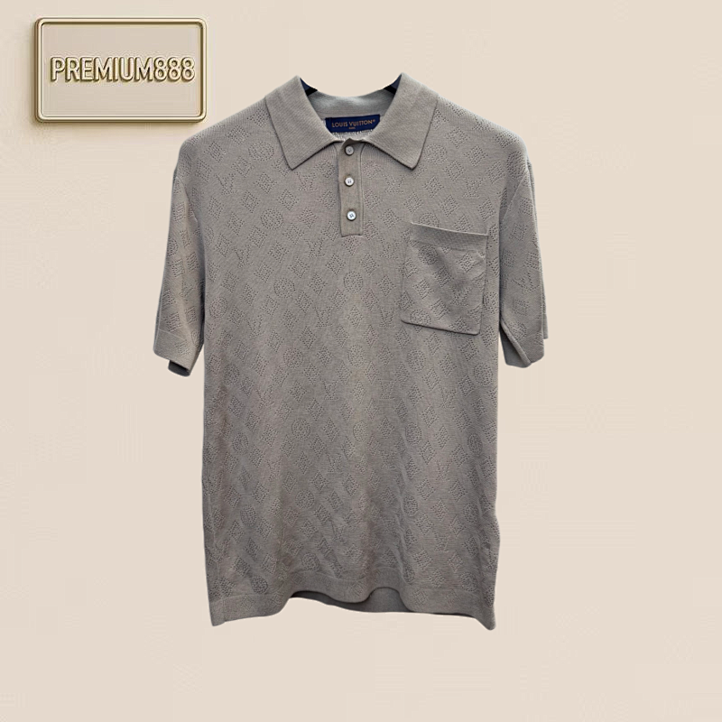 1v Louis Mesh Openwork Knit Polo Neck Short Sleeve T-shirt