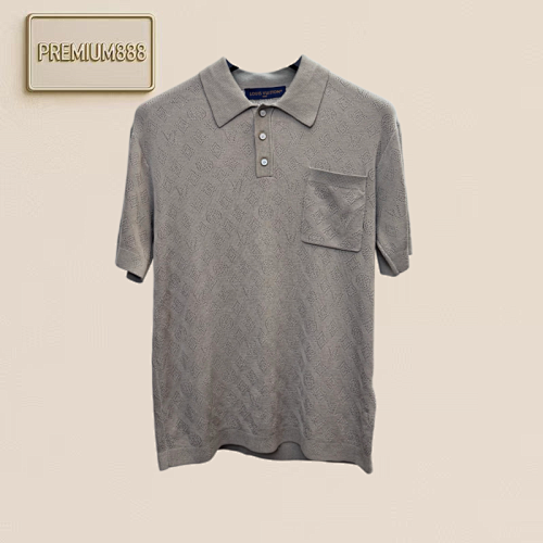 1v Louis Mesh Openwork Knit Polo Neck Short Sleeve T-shirt