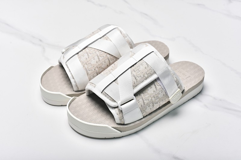 Dior Alpha Obique Electric Embroidery Slippers With White Flowers