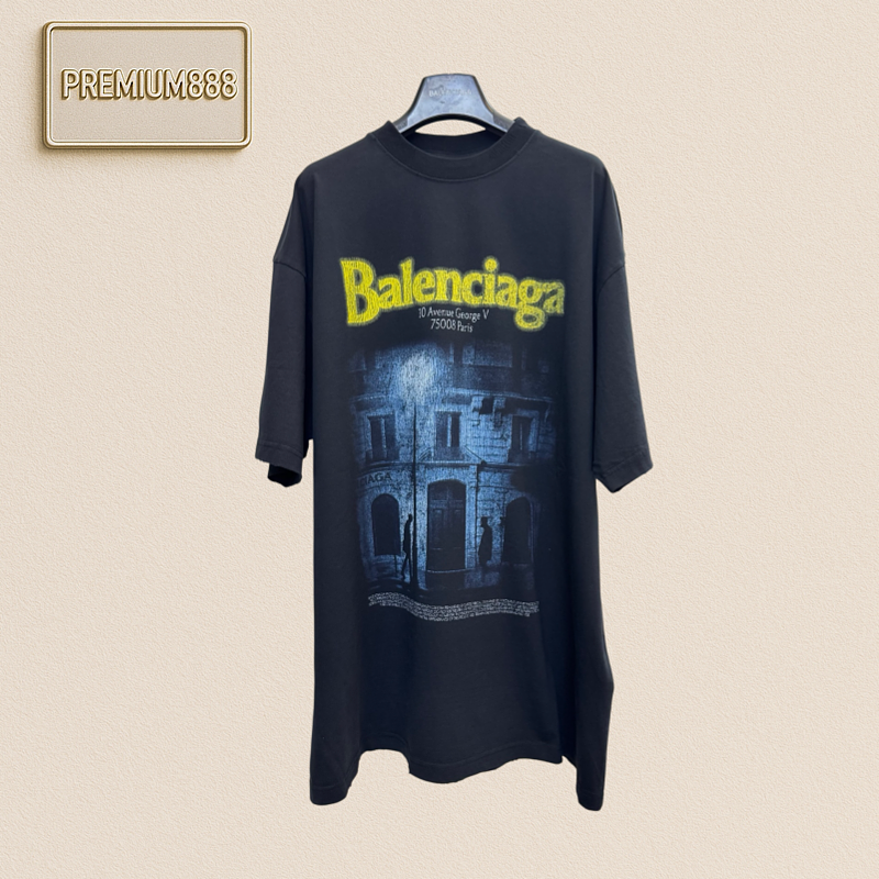 Balenciaga Street Lights Night Scene Print Short-Sleeved T-Shirt