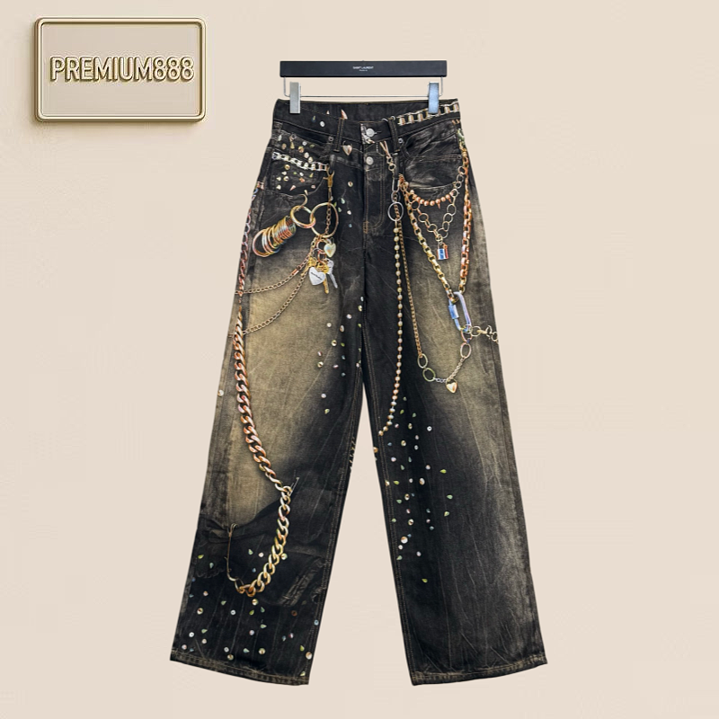 Acne Studios Limited-edition Black And Gold Chain Pattern Printed Long Pants For Men