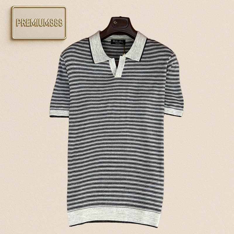 Loropiana No Yo Piana Contrasting Color Collar Stripe Polo Short Sleeve Shirt