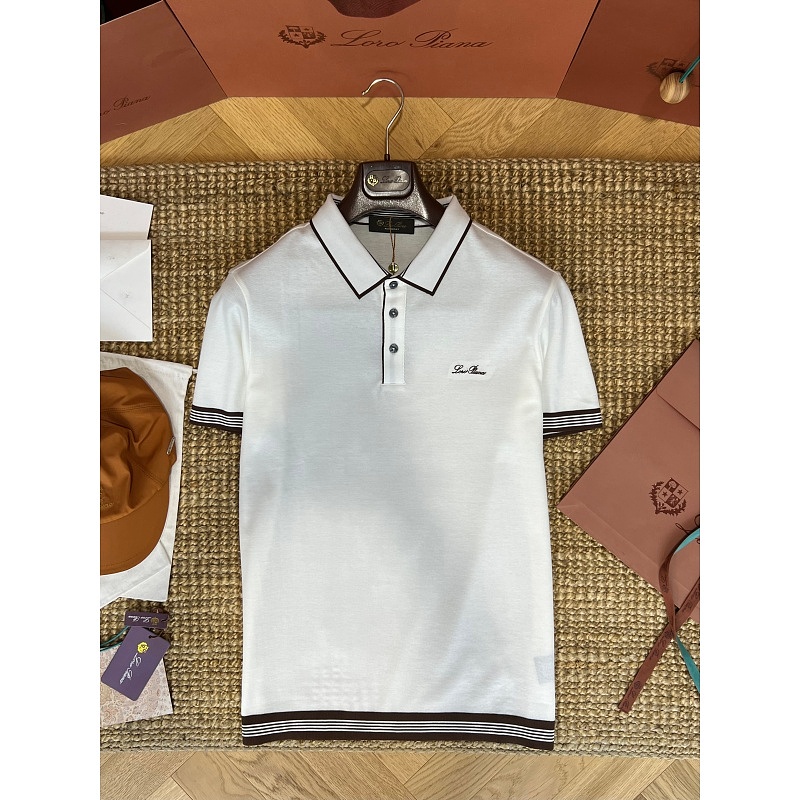 Loropiana Classic Contrasting Color Collar Knit Polo Shirt