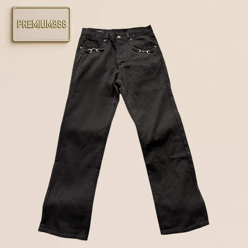 Gucci Nano Lock Button Washed Denim Pants Black