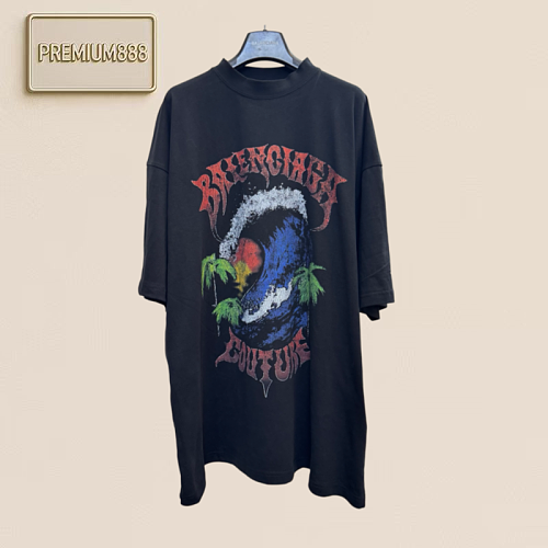 Bal Paris 26ss Beach Wave Gothic Letter Print Short-Sleeved T-Shirt