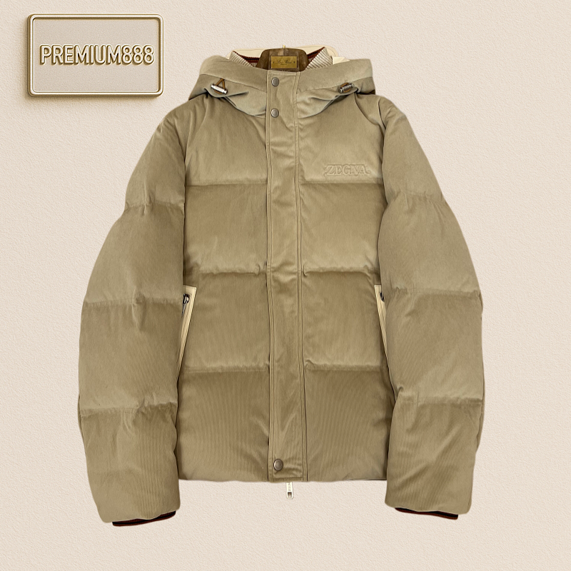 Zegna Jenia Corduroy Hooded Short Down Jacket