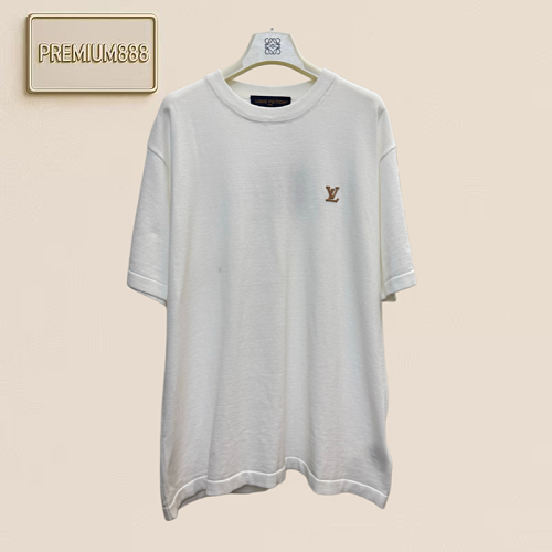 1v Louis 26ss Early Spring Lettered Leather Label Knit Short Sleeve Shirt