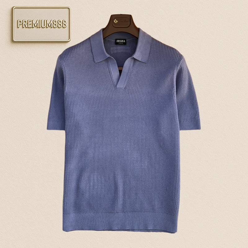 Zegna Jenia Textured Knit Short-Sleeved Polo Shirt