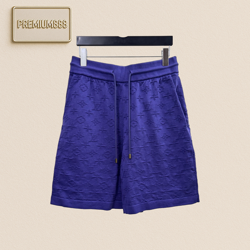 1v Louis Embroidered Plaid Solid-Color Knitted Shorts