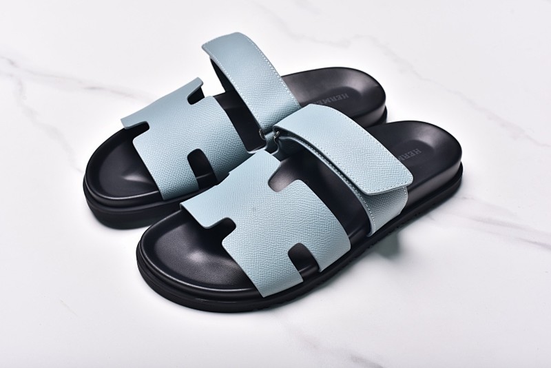 Hermès Hermes Chypre Flat Slippers Classic Teal Check