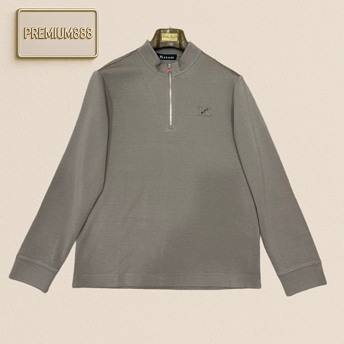 Kiton Half-Zip Standing Collar Luxury Lightweight Long-Sleeved Polo Shirt