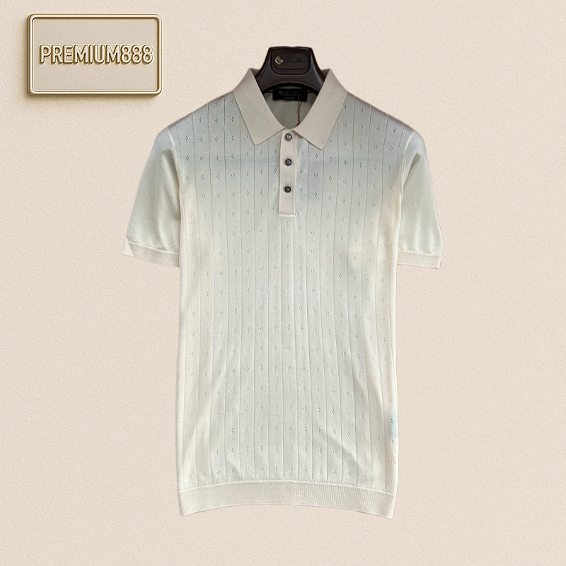 LP Noyuanpianya Classic Vertical Stripe Openwork Knitted Polo Short Sleeve Shirt