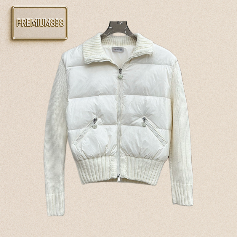 Moncler Mengkou Stand-up Collar Knitted Patchwork Down