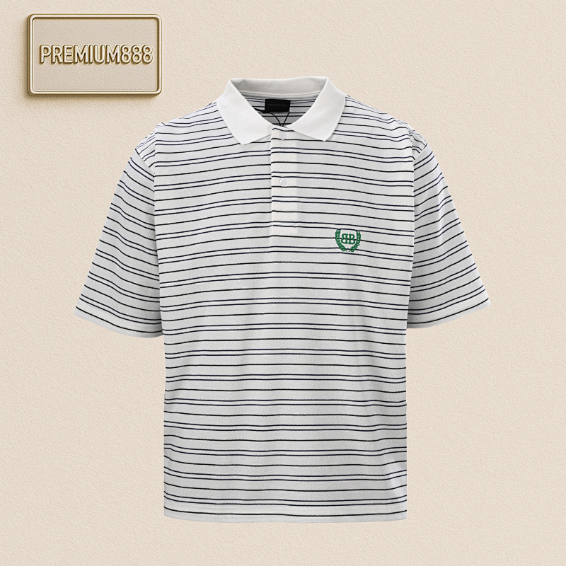 Balenciaga Balenci Aga BL CG Show Wheat Ear Striped Short-sleeved Polo Shirt