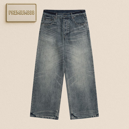 Celine Washed And Weathered Mud-Dye Loose Straight Denim Pants