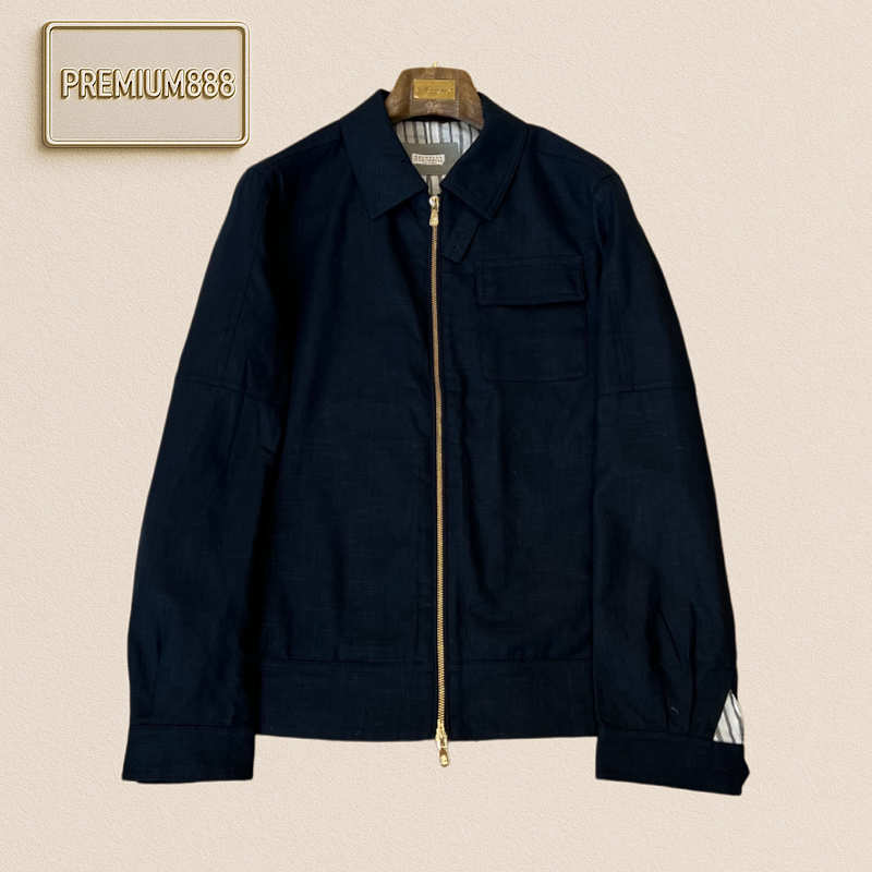 BC Brunello Navy Blue Linen Collar Work Jacket