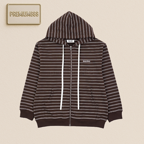 Miu 25Fw Small Striped Zip Jacket - Attention Coffee Color
