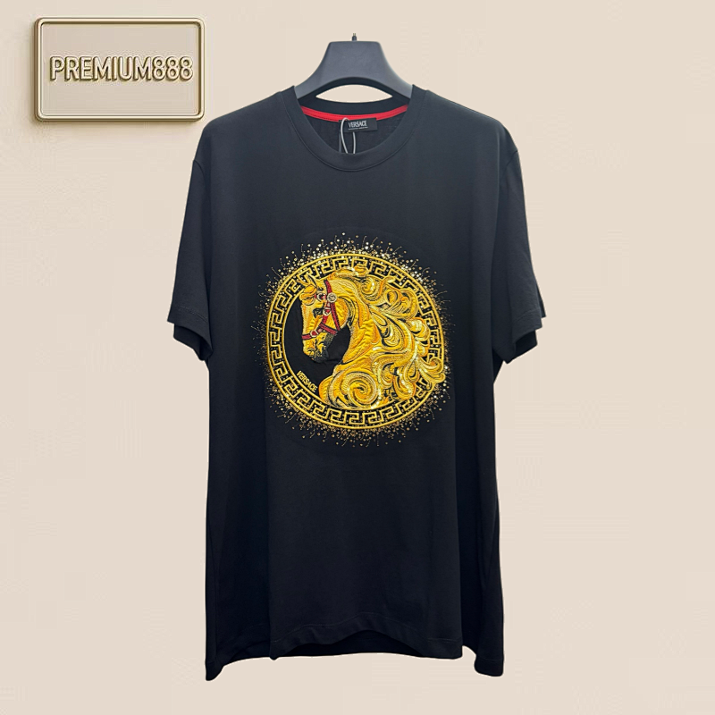 Versace Round Logo Gold Embroidered Short Sleeve T-shirt