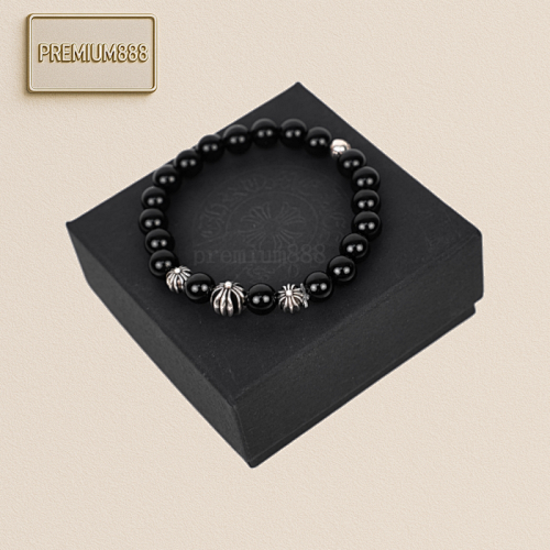 Chrome Hearts Obsidian Four Silver Bead Bracelet
