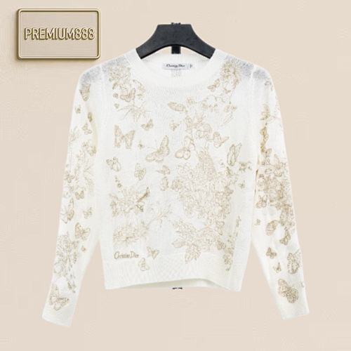 Cistian Golden Thread Butterfly Flower Fiber Cashmere Knitted Sweater