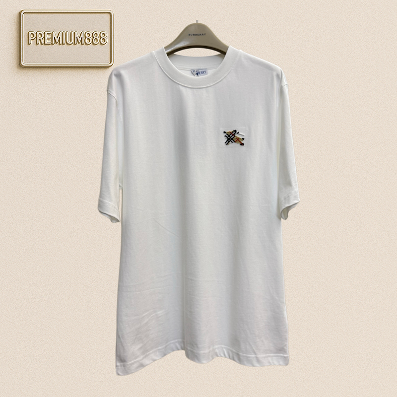 Burberry Round-neck Short-sleeved T-shirt With Horse Embroidery And Plush Texture On The C