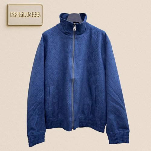 1v Louis Monogram Patterned Jacquard Suede Textured Stand-up Collar Jacket