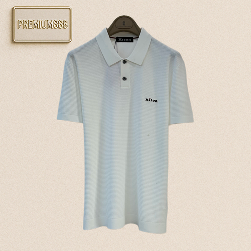 Kiton Waffle Texture Lettered Collar Polo Short Sleeve Shirt
