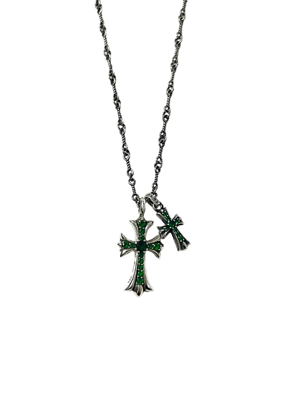 Chrome Hearts CH Rome Hearts Green Diamond Cross Necklace
