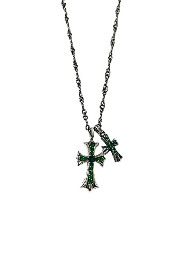Chrome Hearts CH Rome Hearts Green Diamond Cross Necklace