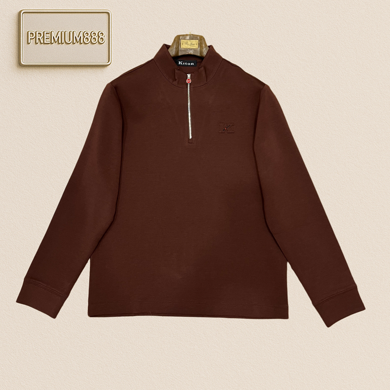 Kiton Half-Zip Standing Collar Luxury Lightweight Long-Sleeved Polo Shirt