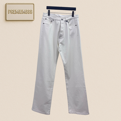 Prada Pocket Leather Label White Denim Pants