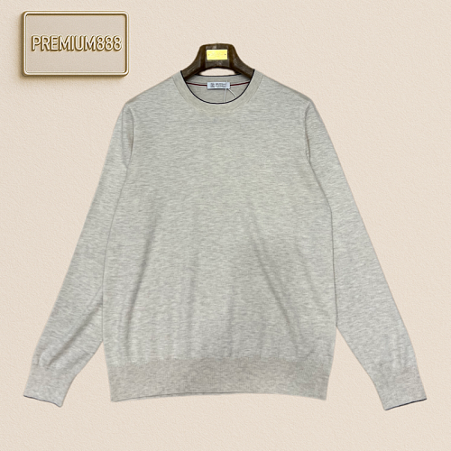 BC Brunello Round-neck Lightweight Embroidered Casual Long-Sleeve Knit Shirt