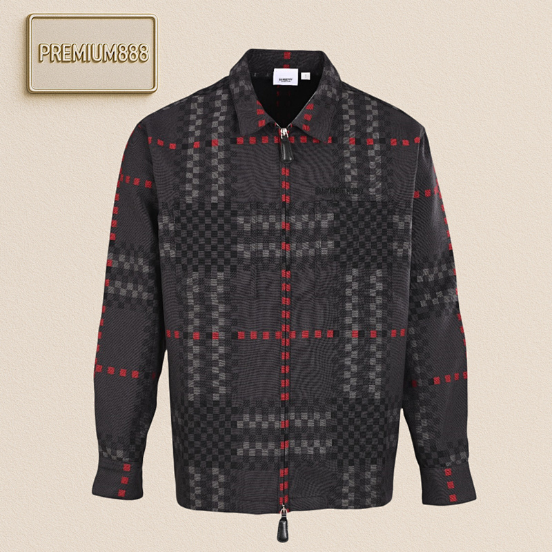 Burberry Burber RY BB R Pixel Wool-Blend Harrington Jacket Coat