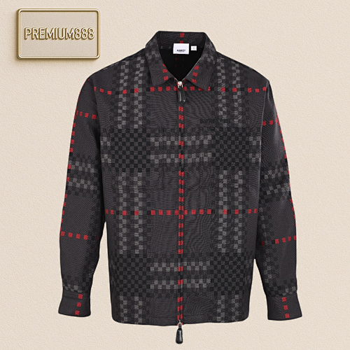 Burberry Burber RY BB R Pixel Wool-Blend Harrington Jacket Coat