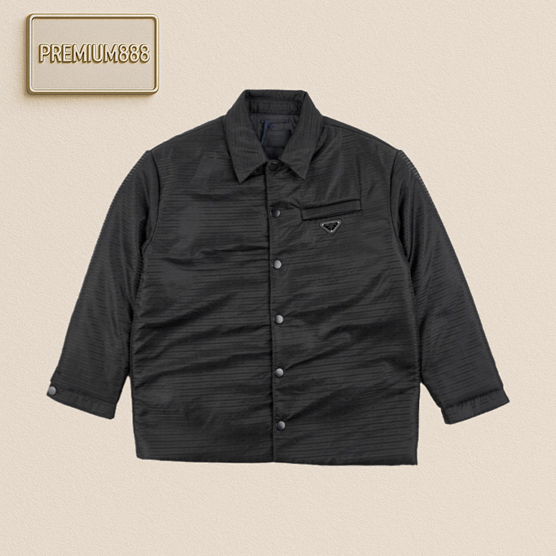 Prada Striped Logo Single-breasted Jacket Cotton Coat Black
