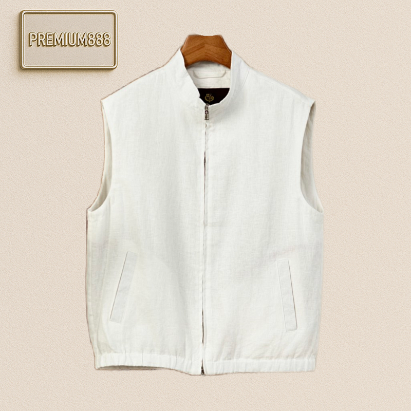 LP Old Qian Vest Stand-up Collar Double-head Zipper Linen Vest Coat Stand-up Collar Design