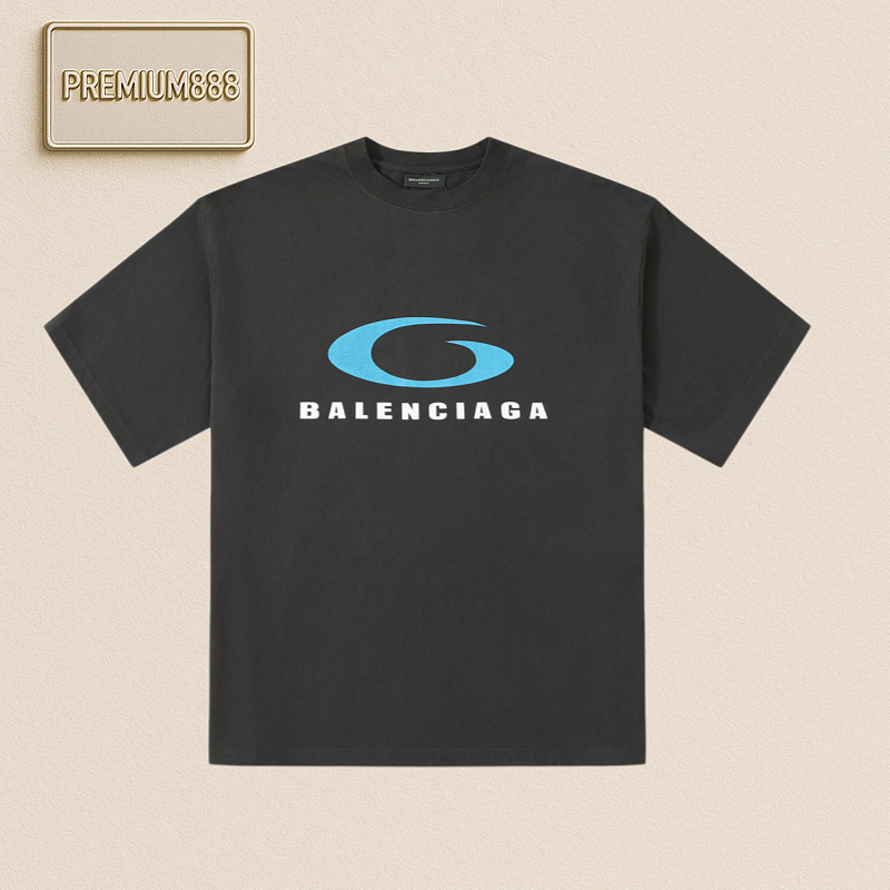 Balenciaga Blcg Paris Blue Wave Logo Short-Sleeve T-Shirt