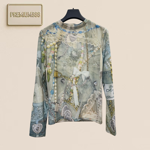 Acne Studios Lace Pearl Chain Print Long Sleeve Shirt