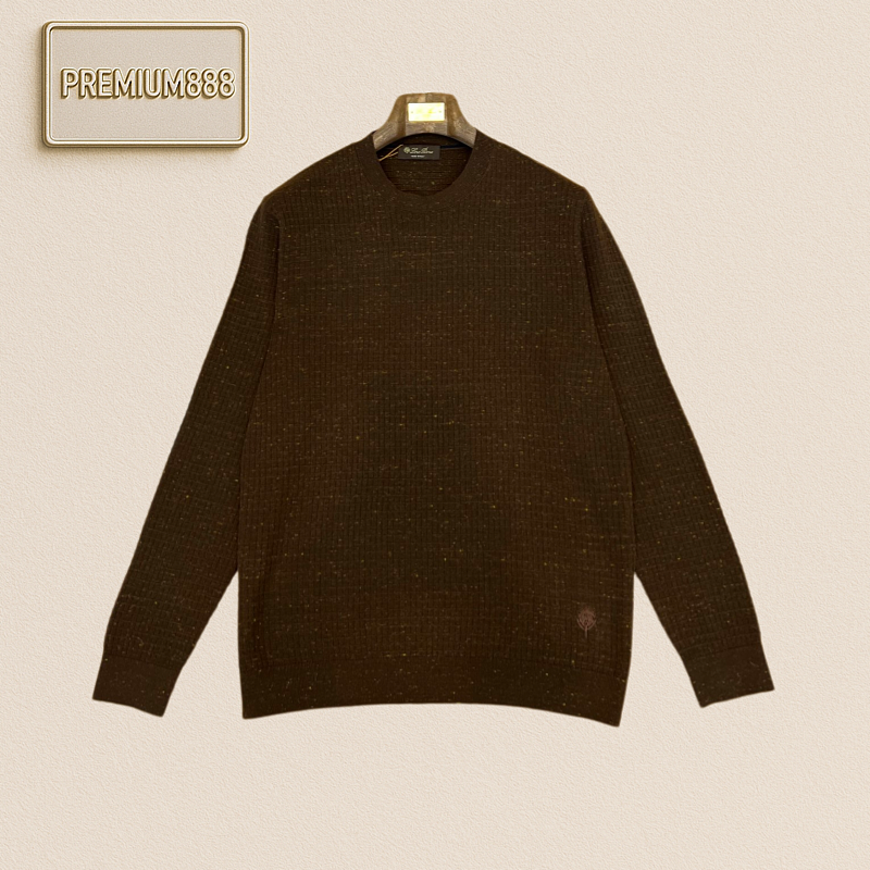 Loro Piana No. Yoo Pianya Waffle Roundneck Knit Top With Long Sleeves