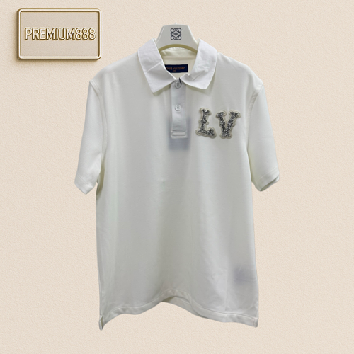 Louis Letter-stitched Diamond Polo Shirt Short Sleeves