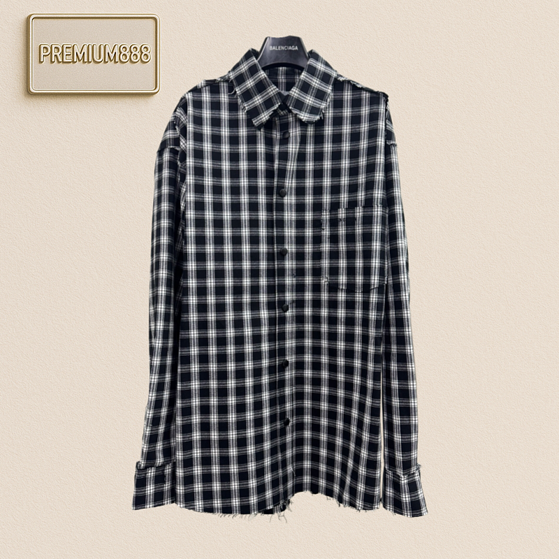 Paris Black And White Checkered Frayed Embroidered Shirt Jacket