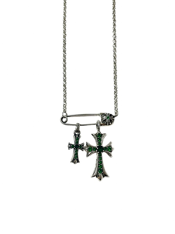 Chrome Hearts CH Rome Hearts Green Diamond Pin Cross Necklace