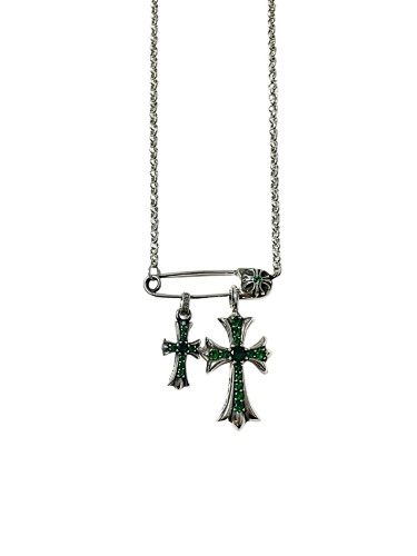 Chrome Hearts CH Rome Hearts Green Diamond Pin Cross Necklace