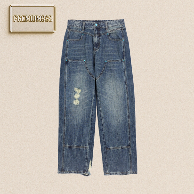 1v 24Fw Turquoise Button Washed Workwear Jeans. This Workwear Jeans Feature A Washed Aging