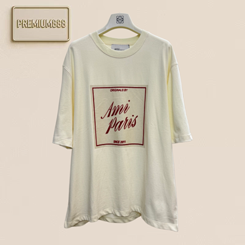 Ami Letter Embroidery Printed Short-Sleeved T-Shirt
