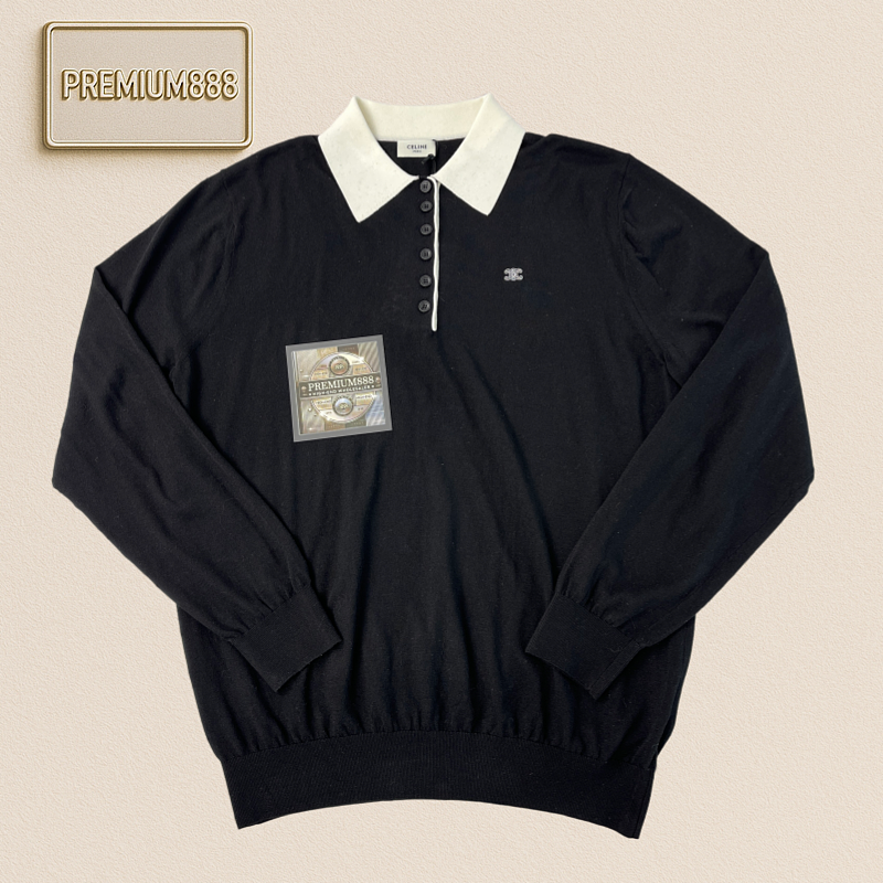 Cel Silk And Wool Blended Polo Knitted Long-Sleeve Shirt