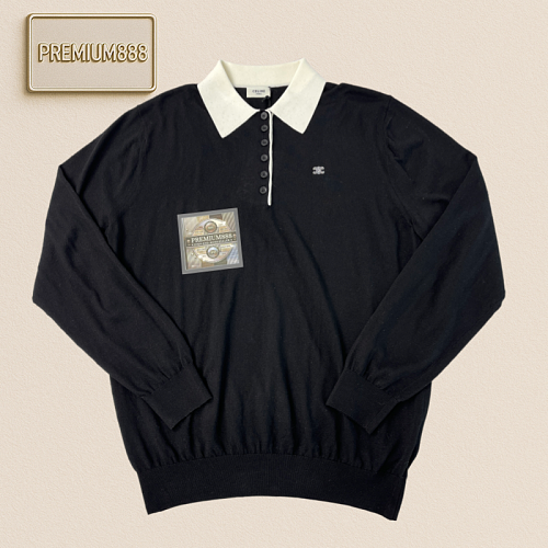 Cel Silk And Wool Blended Polo Knitted Long-Sleeve Shirt
