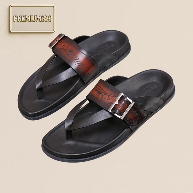 Arrival Spring-Autumn Series Italian-made Egio Sole Egio Written Leather Sandals. The Uppe
