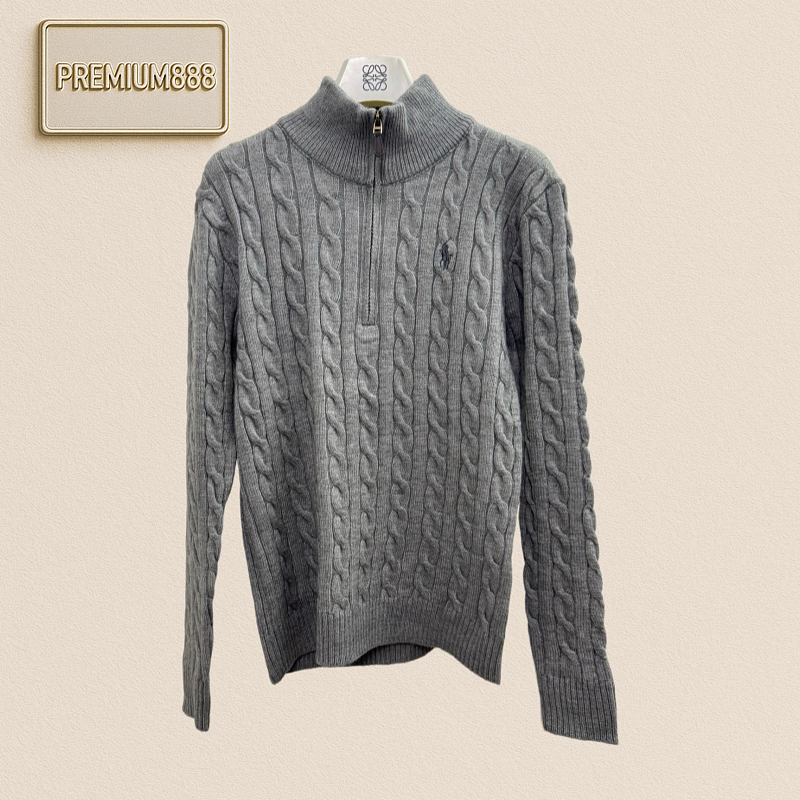 RL Ralph Lauren Embroidered Logo Coarse Twisted Plaid Knit Sweater