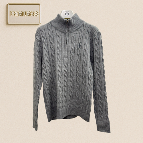 RL Ralph Lauren Embroidered Logo Coarse Twisted Plaid Knit Sweater